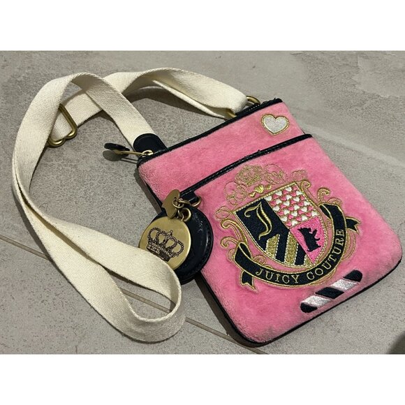 Vintage Y2K JUICY COUTURE Pink Velour Small Crossbody Bag Purse - Picture 2 of 5